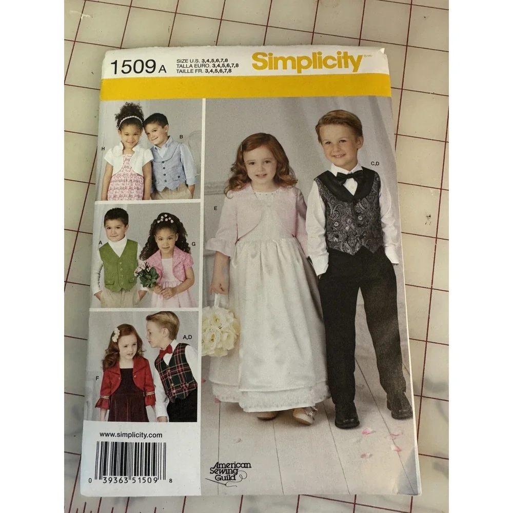 SIMPLICITY Sewing Pattern 1509 Child Girl Boy Waistcoat Vest Bolero Bow Tie 3-8
